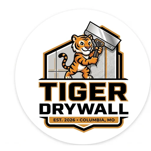 Tiger Drywall Repair logo — cartoon tiger with a taping knife, Columbia, MO
